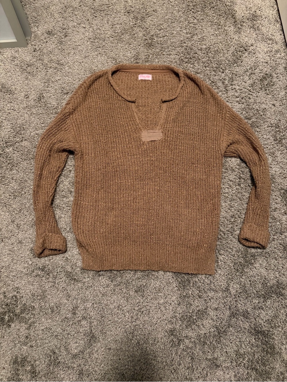Pink Lily Brown V-Neck Knit Sweater